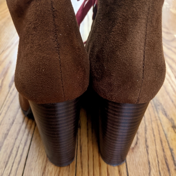 Luichiny Anna May Suede Lug Sole Lace Up Combat Stacked Heel Ankle Booties, Sz 7 - Picture 13 of 16